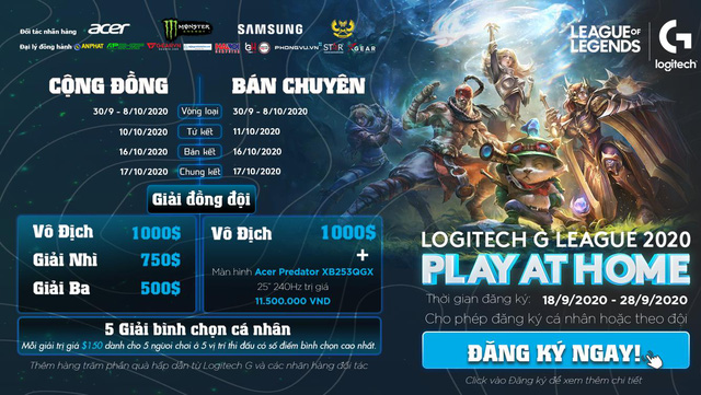 Giải Liên Minh Huyền Thoại cho game thủ, sinh viên cả nước: LOGITECH G LEAGUE 2020 - PLAY AT HOME - Ảnh 1.