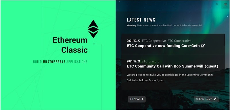 Website Ethereum Classic ethereumclassic.org