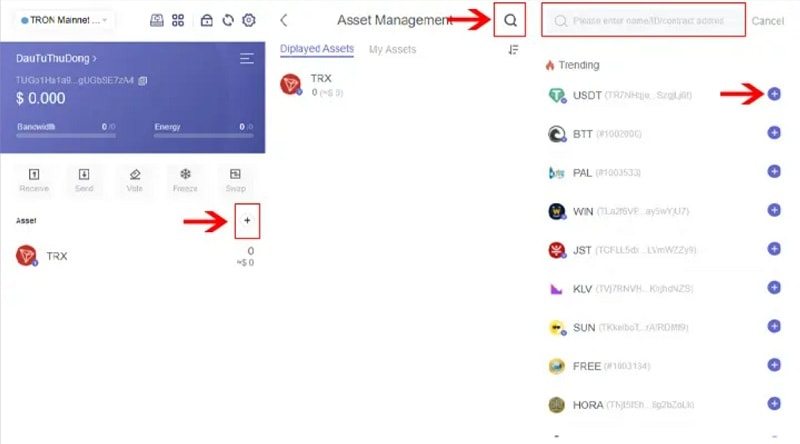 Cách thêm coin trong ví TronLink 