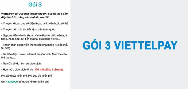 Các quy định hạn mức chuyển tiền gói 3 Viettel pay